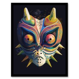 Artery8 Wall Art Print Noh Theatre Mask Painting Supernatural Japan Creature Portrayal Colourful Intricate Details Floral Designs Forest Deity Role - thumbnail 1