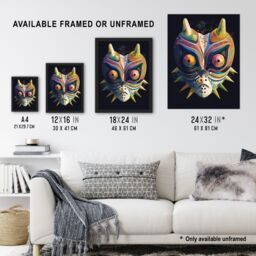 Artery8 Wall Art Print Noh Theatre Mask Painting Supernatural Japan Creature Portrayal Colourful Intricate Details Floral Designs Forest Deity Role - thumbnail 3
