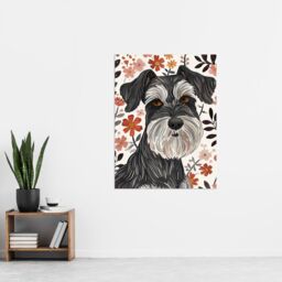 "Artery8 Miniature Schnauzer with Daisies Watercolour Wall Art Print in Dark Grey - Size: W12"" x H16""" - thumbnail 4
