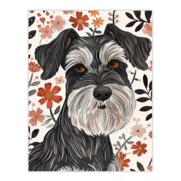 "Artery8 Miniature Schnauzer with Daisies Watercolour Wall Art Print in Dark Grey - Size: W12"" x H16""" - thumbnail 1