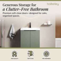 Balterley Satin Green Fluted Floor Standing Vanity, Black, 500mm - thumbnail 3
