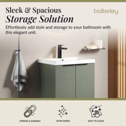 Balterley Satin Green Fluted Floor Standing Vanity, Black, 500mm - thumbnail 2