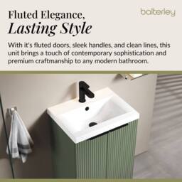 Balterley Satin Green Fluted Floor Standing Vanity, Black, 500mm - thumbnail 4