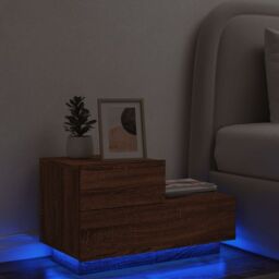 Berkfield Home Bedside Cabinet with LED Lights Brown Oak 70x36x40.5 cm - thumbnail 1