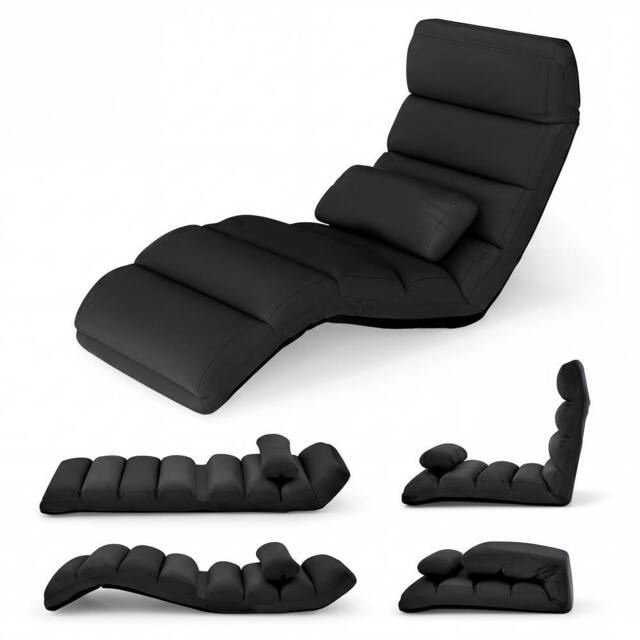 Gymax Upholstered Floor Chaise Lounge 5-Position Foldable Gaming Seat in Black - image 1