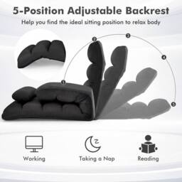 Gymax Upholstered Floor Chaise Lounge 5-Position Foldable Gaming Seat in Black - thumbnail 7