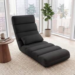 Gymax Upholstered Floor Chaise Lounge 5-Position Foldable Gaming Seat in Black - thumbnail 9