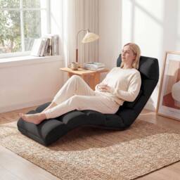 Gymax Upholstered Floor Chaise Lounge 5-Position Foldable Gaming Seat in Black - thumbnail 6
