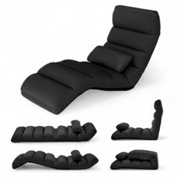 Gymax Upholstered Floor Chaise Lounge 5-Position Foldable Gaming Seat in Black - thumbnail 1