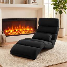 Gymax Upholstered Floor Chaise Lounge 5-Position Foldable Gaming Seat in Black - thumbnail 3