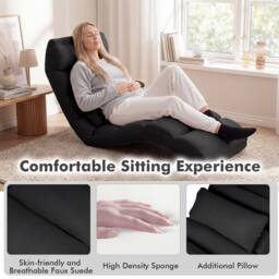 Gymax Upholstered Floor Chaise Lounge 5-Position Foldable Gaming Seat in Black - thumbnail 4