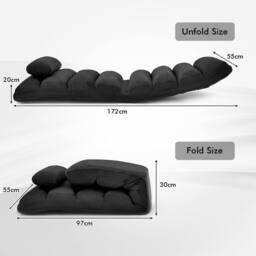 Gymax Upholstered Floor Chaise Lounge 5-Position Foldable Gaming Seat in Black - thumbnail 2