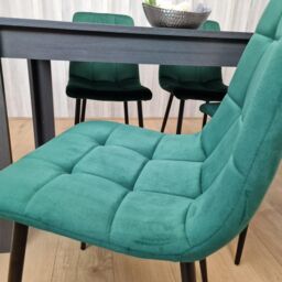 KOSY KOALA Grey Dining Table with 4 Green Velvet Chairs, Kitchen Dining Set in Dark Grey - thumbnail 4