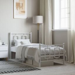 Berkfield Home Metal Bed Frame without Mattress with Footboard White 80x200cm - Size: 80x200 cm - thumbnail 1