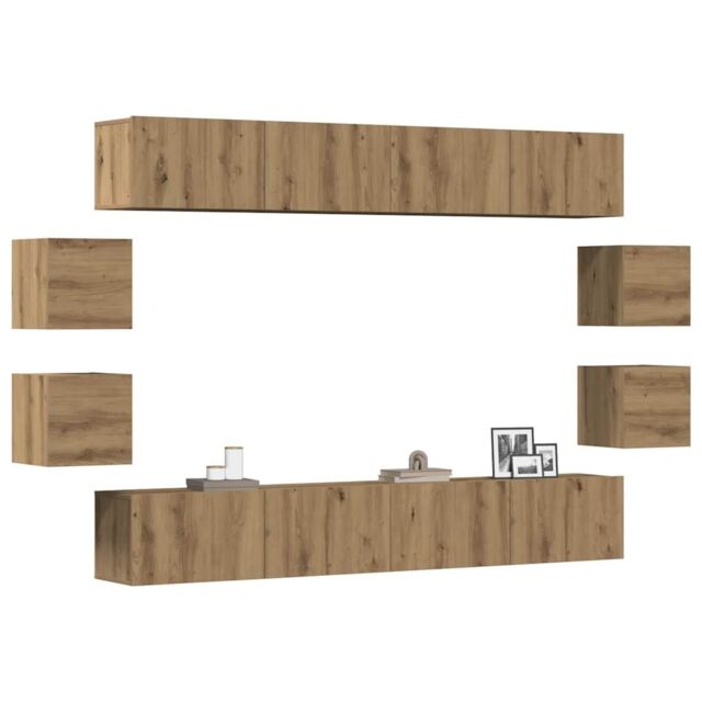 Berkfield Home Wall Mounted TV cabinets 8 pcs Artisan Oak Engineered Wood in Brown - image 1