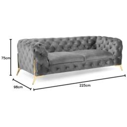 Stratus Interiors Modern Italian Chesterfield Sofa Plush Velvet 3 Seater 195W in Gold - Size: 190 cm x 60 cm - thumbnail 2