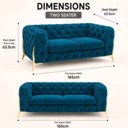 Stratus Interiors Italian Chesterfield Plush Velvet Sofa Luxury Lounge Seating- 3 Seater in Teal - Size: 190 cm x 60 cm - thumbnail 3