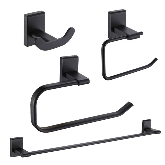 Showerdrape Unity Black Steel Wall Mounted 4 Piece Bathroom Accessory Set - image 1