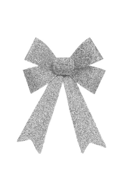 VFM e-Store Tinsel Bow Christmas Decoration X 1 22cm x 32cm x 7cm Silver - Size: 22 cm x 32 cm x 7 cm - image 1