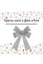 VFM e-Store Tinsel Bow Christmas Decoration X 1 22cm x 32cm x 7cm Silver - Size: 22 cm x 32 cm x 7 cm - thumbnail 2