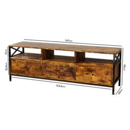 Levede TV Stand Cabinet Industrial TV Unit 3 Drawers 3 Shelves for 65 Inch in Brown - thumbnail 4