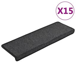 Berkfield Home Carpet Stair Treads 15 pcs 65x21x4 cm Anthracite in Black - Size: Medium - thumbnail 2