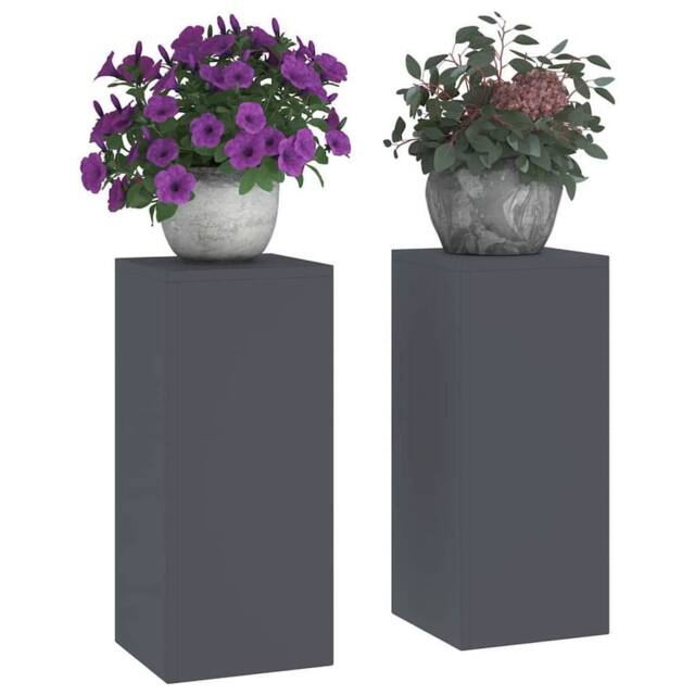 Berkfield Home Outdoor Plant Stands Pillar 2 pcs Anthracite 24x24x55 cm Steel in Charcoal - Size: 24 x 24 x 55 cm - image 1
