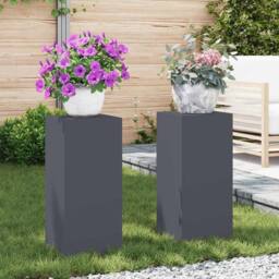 Berkfield Home Outdoor Plant Stands Pillar 2 pcs Anthracite 24x24x55 cm Steel in Charcoal - Size: 24 x 24 x 55 cm - thumbnail 2