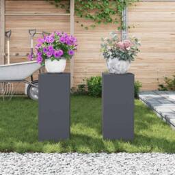 Berkfield Home Outdoor Plant Stands Pillar 2 pcs Anthracite 24x24x55 cm Steel in Charcoal - Size: 24 x 24 x 55 cm - thumbnail 4