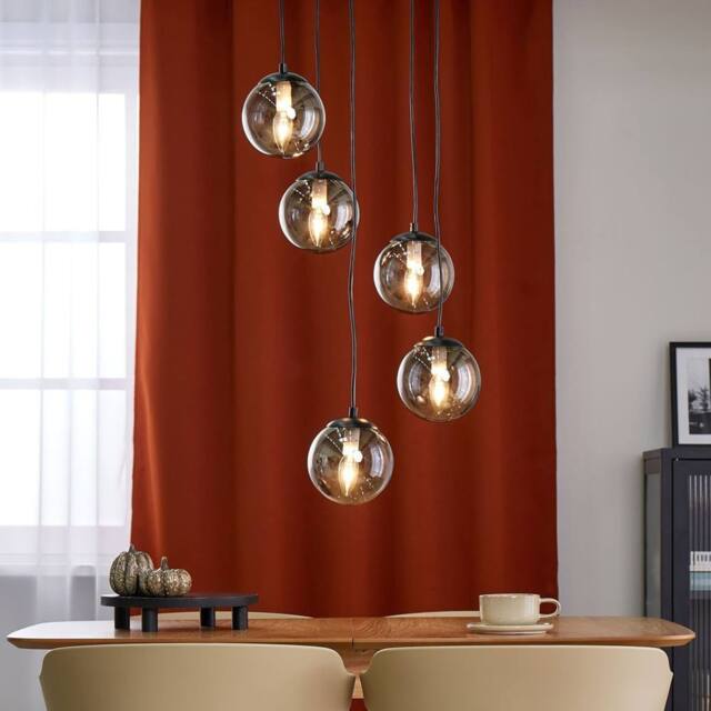 Wyld and Coco 5-Light Pendant Lamp Smoked Glass Shades Black Steel Base - image 1