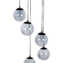 Wyld and Coco 5-Light Pendant Lamp Smoked Glass Shades Black Steel Base - thumbnail 2