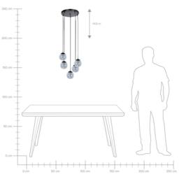 Wyld and Coco 5-Light Pendant Lamp Smoked Glass Shades Black Steel Base - thumbnail 8