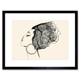 "Wee Blue Coo Woman Headdress Black White sketch Home Decor 12x16"" Framed Art Print in Beige - Size: W12"" x H16""" - thumbnail 1