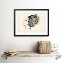 "Wee Blue Coo Woman Headdress Black White sketch Home Decor 12x16"" Framed Art Print in Beige - Size: W12"" x H16""" - thumbnail 2