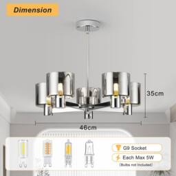 Harper Living Modern 5 Light Chrome Semi Flush Ceiling Lamp with Smoked Glass Shades in Silver - thumbnail 6