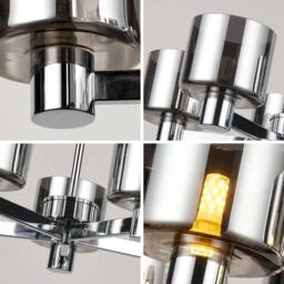 Harper Living Modern 5 Light Chrome Semi Flush Ceiling Lamp with Smoked Glass Shades in Silver - thumbnail 5
