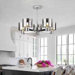 Harper Living Modern 5 Light Chrome Semi Flush Ceiling Lamp with Smoked Glass Shades in Silver - thumbnail 2