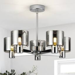 Harper Living Modern 5 Light Chrome Semi Flush Ceiling Lamp with Smoked Glass Shades in Silver - thumbnail 1