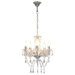 Berkfield Home Chandelier with Crystal Beads Silver Round 5 x E14 - thumbnail 2