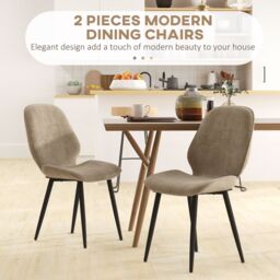 HOMCOM Dining Chairs Set of 2, Upholstered Kitchen Chairs with Metal Legs in Brown - thumbnail 4