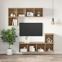 Berkfield Home TV Cabinet Artisan oak 37 x 37 x 107 cm Engineered wood in Brown - thumbnail 6