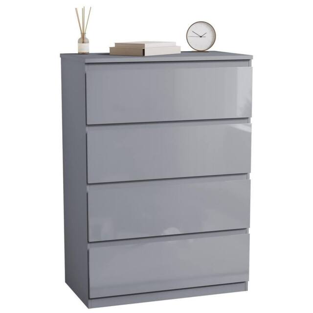 Kelvenix Grey Modern Gloss 4 Drawer Bedside Chest of Drawers - Size: 0.6m2 - image 1