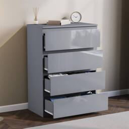Kelvenix Grey Modern Gloss 4 Drawer Bedside Chest of Drawers - Size: 0.6m2 - thumbnail 4