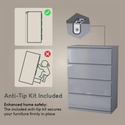 Kelvenix Grey Modern Gloss 4 Drawer Bedside Chest of Drawers - Size: 0.6m2 - thumbnail 5