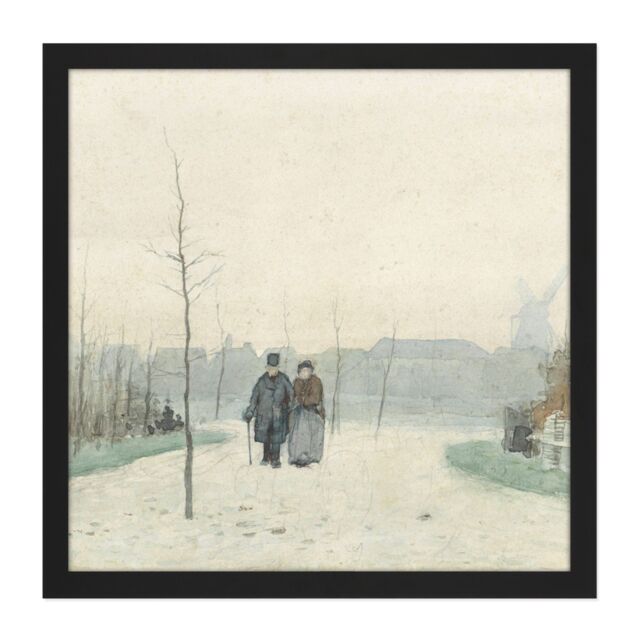 "Artery8 Wall Art Print Anton Mauve Old Couple In Park Square Framed Picture 16X16 Inch in Black - Size: W16"" x H16""" - image 1