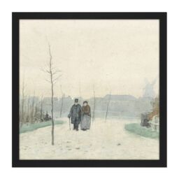 "Artery8 Wall Art Print Anton Mauve Old Couple In Park Square Framed Picture 16X16 Inch in Black - Size: W16"" x H16""" - thumbnail 1