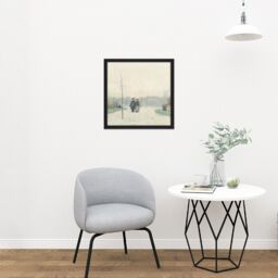 "Artery8 Wall Art Print Anton Mauve Old Couple In Park Square Framed Picture 16X16 Inch in Black - Size: W16"" x H16""" - thumbnail 2