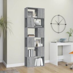 Berkfield Home Book Cabinet/Room Divider Grey Sonoma 60x24x186 cm - Size: 60 x 24 x 186 cm - thumbnail 3