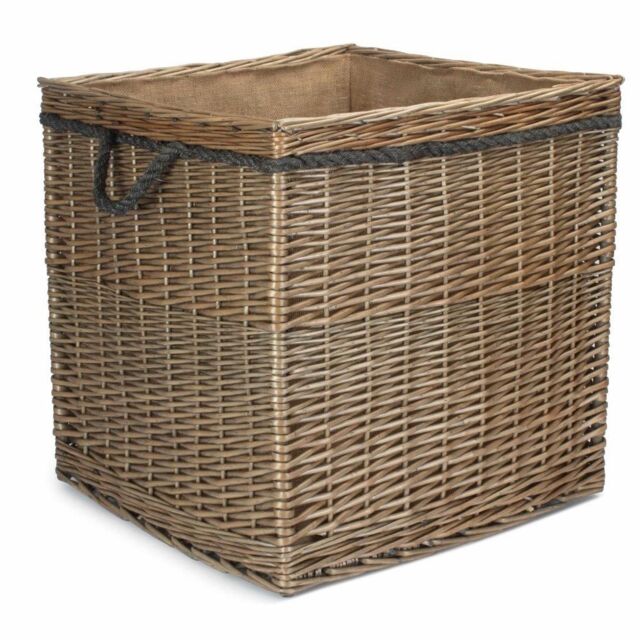 Red Hamper Large Antique Wash Square Storage Log Basket in Light Brown - image 1