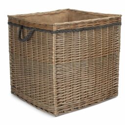Red Hamper Large Antique Wash Square Storage Log Basket in Light Brown